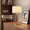 EMORLO Mid Century Modern Table Lamp, 22" Wood Pull Chain