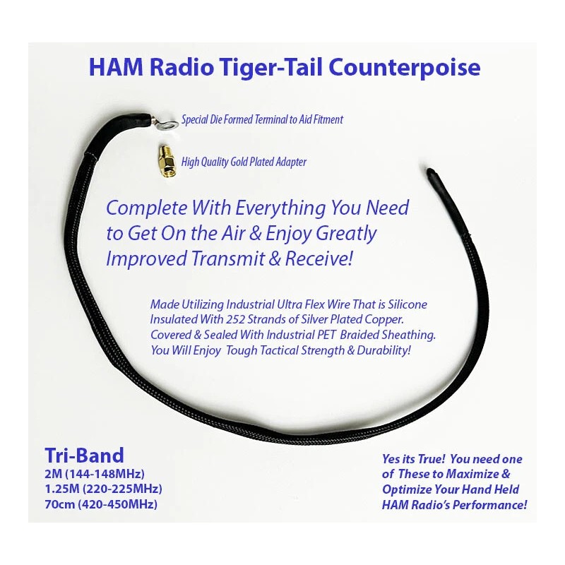 Radio-Tecs HAM Antenna Tactical Counterpoise Tiger Tail Tri-Band Both SMA