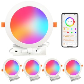MELPO Smart Recessed Lighting 6 Inch Compatible with Alexa & Siri，1500LM RGBWW Recessed Ceiling Light 2700K-6000K，16 Million Colors，Music Sync， DIY Scenes，16W LED Downlight with Junction Box，4 Pack