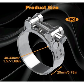 ilauke Hose Clips 4Pcs, Adjustable 40-43mm Hose Clamps 304 Stainless Steel Bolt Clip, Hose Screws Pipe Clamps Clips Assortment for Hose Pipe Tube Attachment