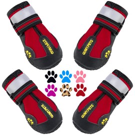 QUMY Dog Boots Paw Protectors Shoes for Large Dogs with Reflective Straps Rugged Anti-Slip Sole Black 4PCS (Size 8: 3.0 inch x3.3(W*L) for 74-88 lbs, Red)