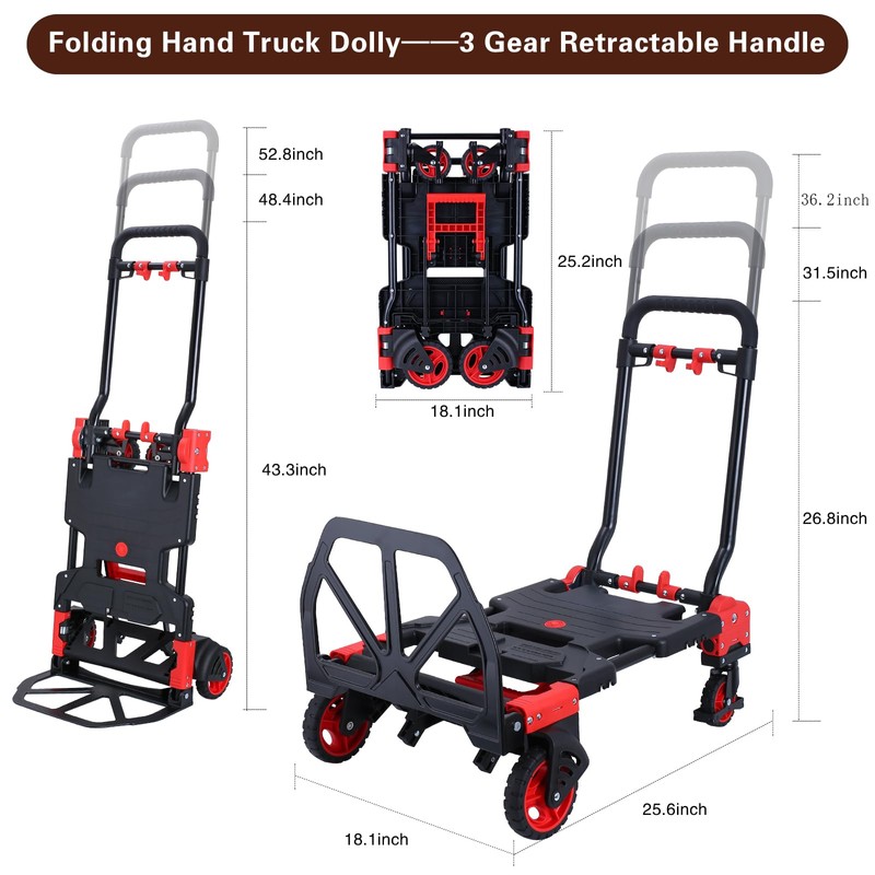 2-in-1 Folding Hand Truck Dolly 330LB Load Carrying,Hand Truck Foldable