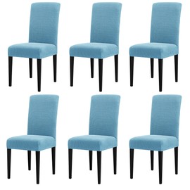 subrtex Dining Room Chair Covers Set of 6,Stretchy Chair Slipcovers,Non-Slip Kitchen Chair Cover Removable Washable Parson Chair Slipcover(Smoky Blue)