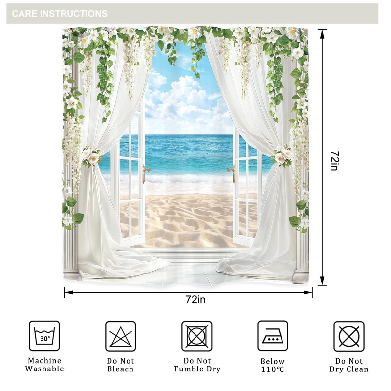 Ocean Beach Coastal Blue Sea Summer Hawaiian Bathroom Shower Curtain