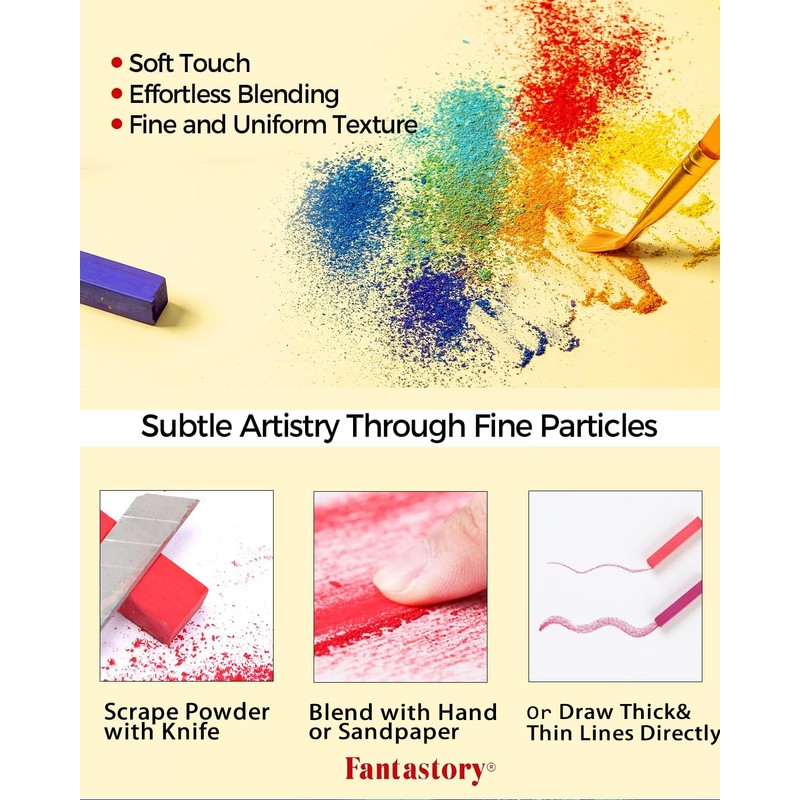 Fantastory Long Soft Chalk Pastels Set, 72 Sticks,Includes 5 Fluorescent