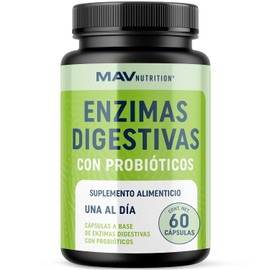 Enzimas Digestivas con Probióticos | Salud Digestiva para Mujeres y Hombres | Mezcla de Enzimas de 400 mg con Cepas Probióticas para la Digestión y la Salud Intestinal | Vegetariano | 60 Cápsulas