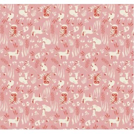 Free Spirit Blend Elizabeth Grubaugh Enchanted Forest Friends Pink Cotton Fabric By Yd