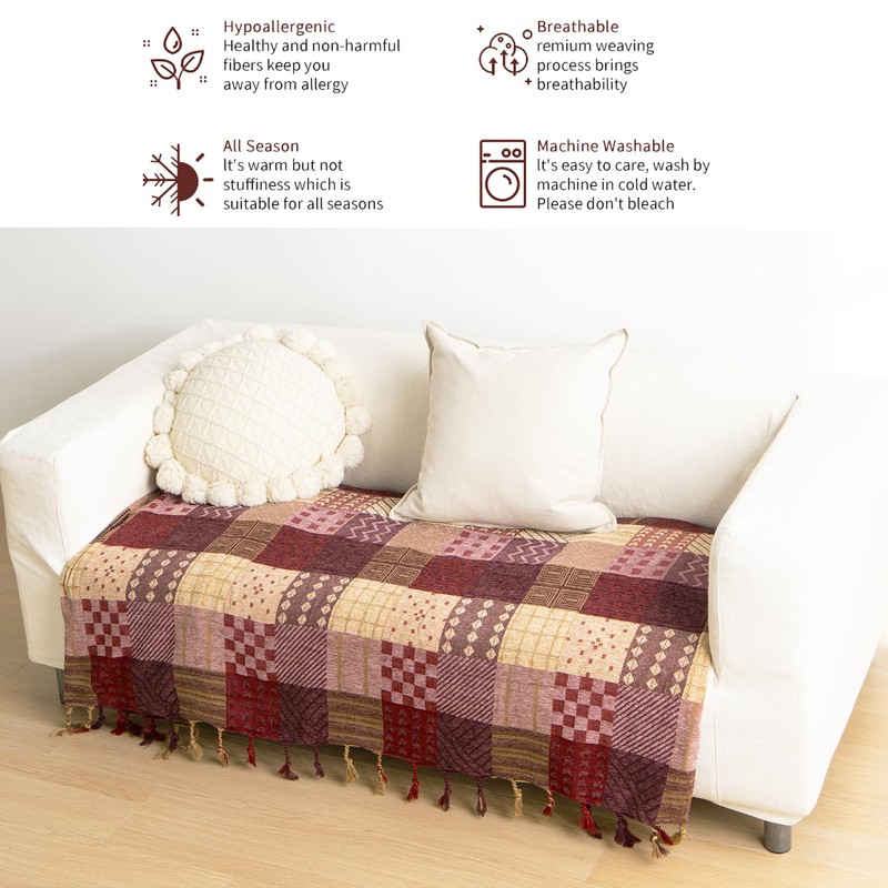 VANJOROY Bohemian Large Patchwork Sofa Bed Throw Blanket with Tassels