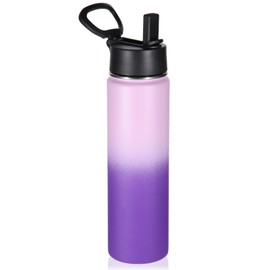 Volhoply 24 Ounce Insulated Water Bottle with Straw Lid,Stainless Steel Wide Mouth Sport Bottles with Handle,Double Wall Vacuum Thermos Keep Cold,Reusable Travel Thermal Cups for Holder(Lavender,1)