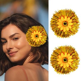 Haomye Flower Hair Clips Gold Tinsel Sunflower Hair Barrettes Boho Daisy Hairpins Summer Beach Headpiece Floral Hairclip Accessories for Women 2PCS