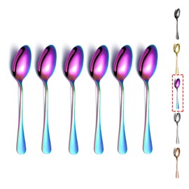 Rainbow Teaspoons, Kyraton 6 Pieces 14cm Stainless Steel Tea Spoons with Colorful Titanium Plating, Ice Cream Spoons, Dessert Spoons, Coffee Spoons, Golden Spoons Silverware Pack of 6