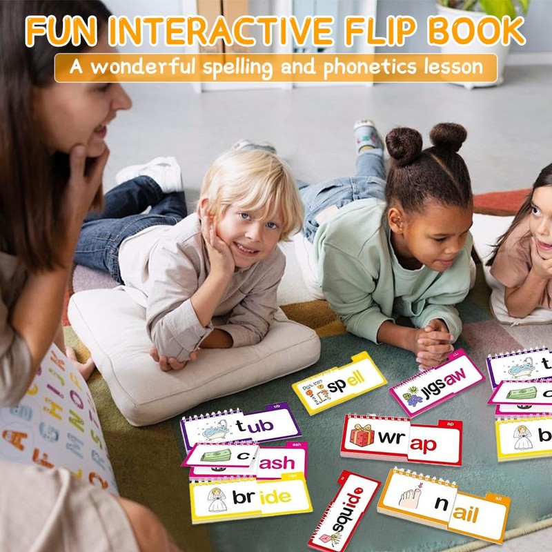 Rppiup 30 Read and Rhyme Flip Book, Phonics Flash Cards