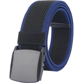 LionVII Elastic Belts Men Stretch Canvas Belt Durable Plastic Buckle for Work Travel Sports Trim to Fit 27-46" Waist, Black & Blue, Large