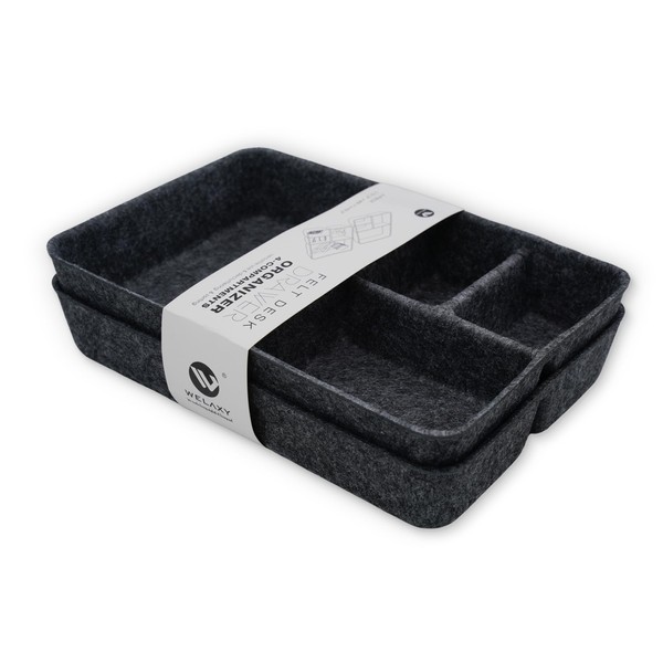 Welaxy 2-piece Junk Drawer Organizer bin 4 Compartments Office home