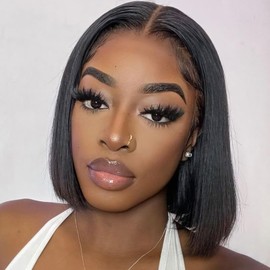 Wiggins Hair Straight Bob Wig Human Hair With 4x7 Lace Closure Glueless Wig Human Hair Straight Human Hair Wigs Ready to Wear Pre Bleached Pre Plucked 12 Inch