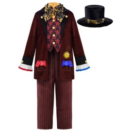 ReliBeauty Hatter Costume Kids Wonderland Character Costume Boys for World Book Day, 8-9/140