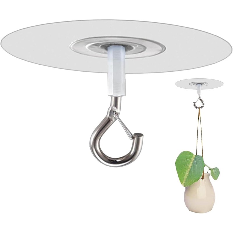 Adhesive Ceiling Hook, Weight-Bearing Stick-On Ceiling Hook, Drill Free Hanging