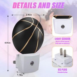 GANTINIR Basketball Night Light Sport Ball Night Lights LED Lamp Round Plug into Wall Nightlight with Dusk to Dawn Sensor Home Hallway Stairway Kitchen Decor
