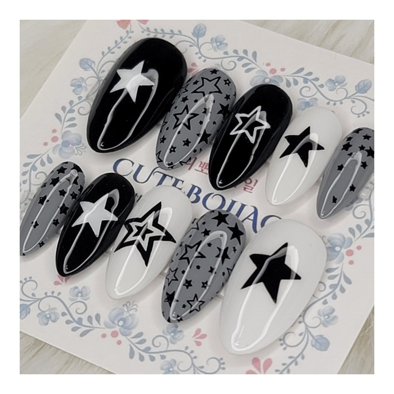 Night Sky Star Handmade Nail Tips - Coffin Egg /