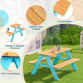 ARLIME Kids Picnic Table & Bench Set, Outdoor Wooden Activity Table for 3+ Years Old, Children Play Table w/ 220 LBS Load Capacity for Patio, Garden, Backyard, Poolside, Indoor, Blue + Natural
