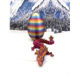 3D Printed Dragon with Dragon Egg, Articulated Tri Color Crystal Dragon, Executive Dragon Fidget Desk Toys, Home Office Decor D014 (Red Purple Gold)