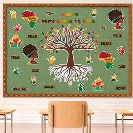 CJiangpo 163Pcs Black History Month Tree Bulletin Board Classroom Decoration Black History Month Party Supplies School Classroom Chalkboard Wall Door Decor African American National Holiday Supplies