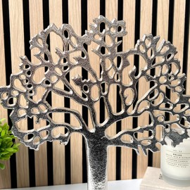 Alfie Francis 35cm (Tall) Metal Silver Tree of Life Ornament on Wooden Stand Large Sculpture Vintage Home Decor Life