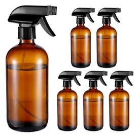 6 Pack Amber Glass Spray Bottles, Refillable 16 oz Empty Bottle with Durable Adjustable Nozzles for Cleaning Solution, Spray Bottles for Hair, Plants, Cleaner, Essential Oil