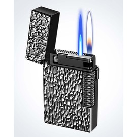 SNYYIAI Dual Flame Mode Classic Lighter, Jet Torch Lighter Soft Flame Lighter 2 in 1 Windproof Refillable Butane Lighter for Men Dad Husband Collect,Black c