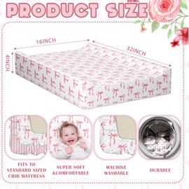 Peryiter 2 Pack Pink Bow Baby Changing Pad Cover Changing Table Cover for Girls Coquette Fitted Sheets 32'' x 16" Stretchable Soft Toddler Aesthetic Nursery Diaper Chang Pad Sheets