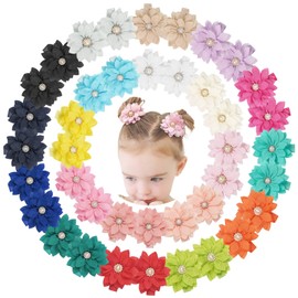 MiDoDo 40 Pieces 2.3 Inch Baby Hair Clips Chiffon Flower with Rhinestone Tiny Hair Clips Fine Hair for Girls Toddlers Set of 20 Pairs