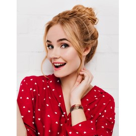 Retro Leather Wrap Bracelets for Women Metal Pipe Cuff Bracelets Boho Bangle Bracelet Multilayer Wide Bracelet Leather Bracelets with Clasp(red brown)