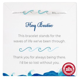 BONJOULRY 925 Sterling Silver Wave Friendship Bracelets for Bestie Women, Dainty Silver Inspirational Bracelet for Best Friends, Meaningful Gifts Bracelets for Bestie Blue Zirconia