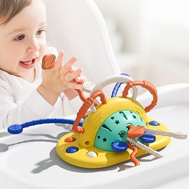 VoMii - Juguetes de silla alta con ventosa, juguetes sensoriales Montessori para habilidades motoras finas de 1 año, regalo de silicona de grado alimenticio con cuerda de actividad para bebés, niños
