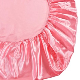 1 Piece Satin Fitted Sheet Only Classic Luxury Silky Soft Bed Sheets Solid Color (Full, Pink)