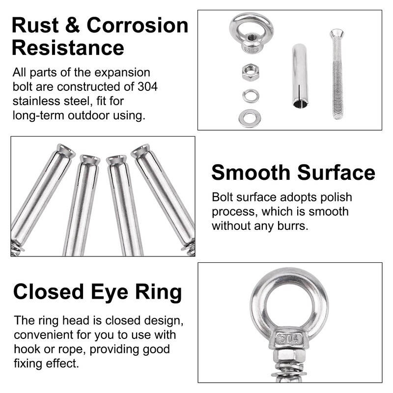 INCREWAY Expansion Bolt, 4 Pcs 304 Stainless Steel Ring Anchor
