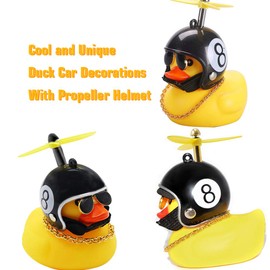 Wonuu - Adornos de goma para coche, diseño de pato amarillo con casco de hélice (2 unidades, 8 unidades)