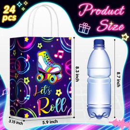 Geyoga 24 Pcs Glow in the Dark Gift Bags Glow Party Favor Supplies Neon Birthday Supplies Mini Goodie Candy Tote Bag with Handles for Neon Birthday Party Decorations(Roller Skate)