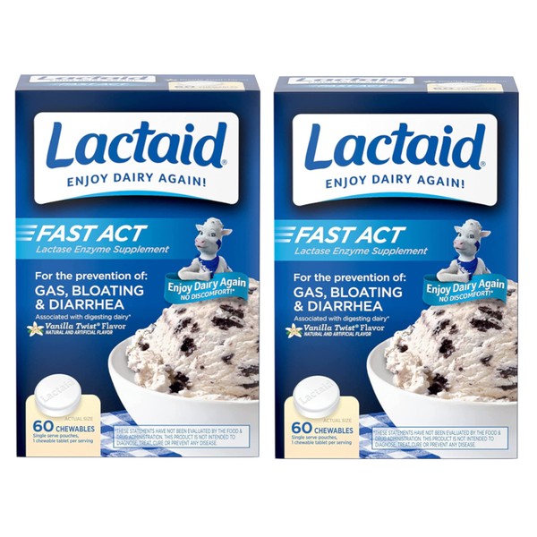 LACTAID Fast Act Chewables Vanilla Twist 60 ea (Pack of 2)