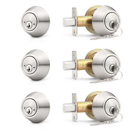 Probrico 3 Pack Satin Brushed Nickel Double Cylinder Deadbolt Lock, Round Keyed Both Side Door Lock,Keyed Alike