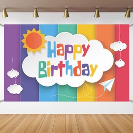 Rainbow Colorful Happy Birthday Backdrop Banner Birthday Party Photography Background Birthday Backdrop Decorations for Kids Birthday Party
