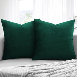 Aspire Homeware Velvet Cushion Covers 45 x 45cm Set of 2 Emerald Decorative Square Throw Pillow Cases for Sofa Bedroom Living Room and Sofa