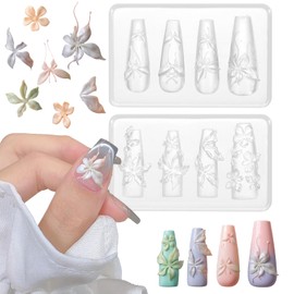 2Pcs Silicone Nail Art Flower Molds, 3D Flowers Nail Mold, Cute Silicone Nails Art Molds Tools for Charms, Manicure Carved Template, Nails Supplies