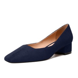 JUSTDANNI - Zapatos de tacón bajo para mujer, estilo casual, de ante y puntera cuadrada, de moda, gruesos, de 1.5 pulgadas, Azul marino, 10