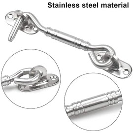 Pack of 2 Storm Hooks, Cabin Hooks Fittings, Stainless Steel Cabin Hooks with Screws for Garage Door Window, Garden House (Silver)