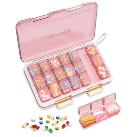 Organizador semanal de píldoras medicinales 3 veces al día, 7 días y 3 veces al día, estuche para pastillas, lindo pastillero para vitaminas, aceites de pescado, suplementos (rosa)