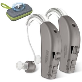 Volume Control Rechargeable Hearing Amplifier for Seniors, Noise Cancelling Amplifiers with Convenient Zip-up Case