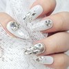 Wedding White Full Stone Handmade Nail Tips - Long Coffin
