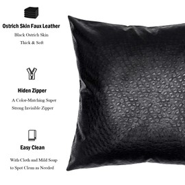 HDDahua Black Ostrich Skin Faux Leather Pillow Cover 18 x 18 inch Thick Black Leather Throw Pillow case, Simple Modern Boho Decor Cushion Covers for Sofa Bed Couch Chair Floor