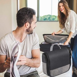 VACNASE Hanging Toiletry Bag for Men Vintage Leather Shaving Dopp Kit Medium Waterproof Travel Bathroom Bags Portable Shower Organizer